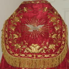 Red silk Antique Gothic cope with rich gold bullion embroidery